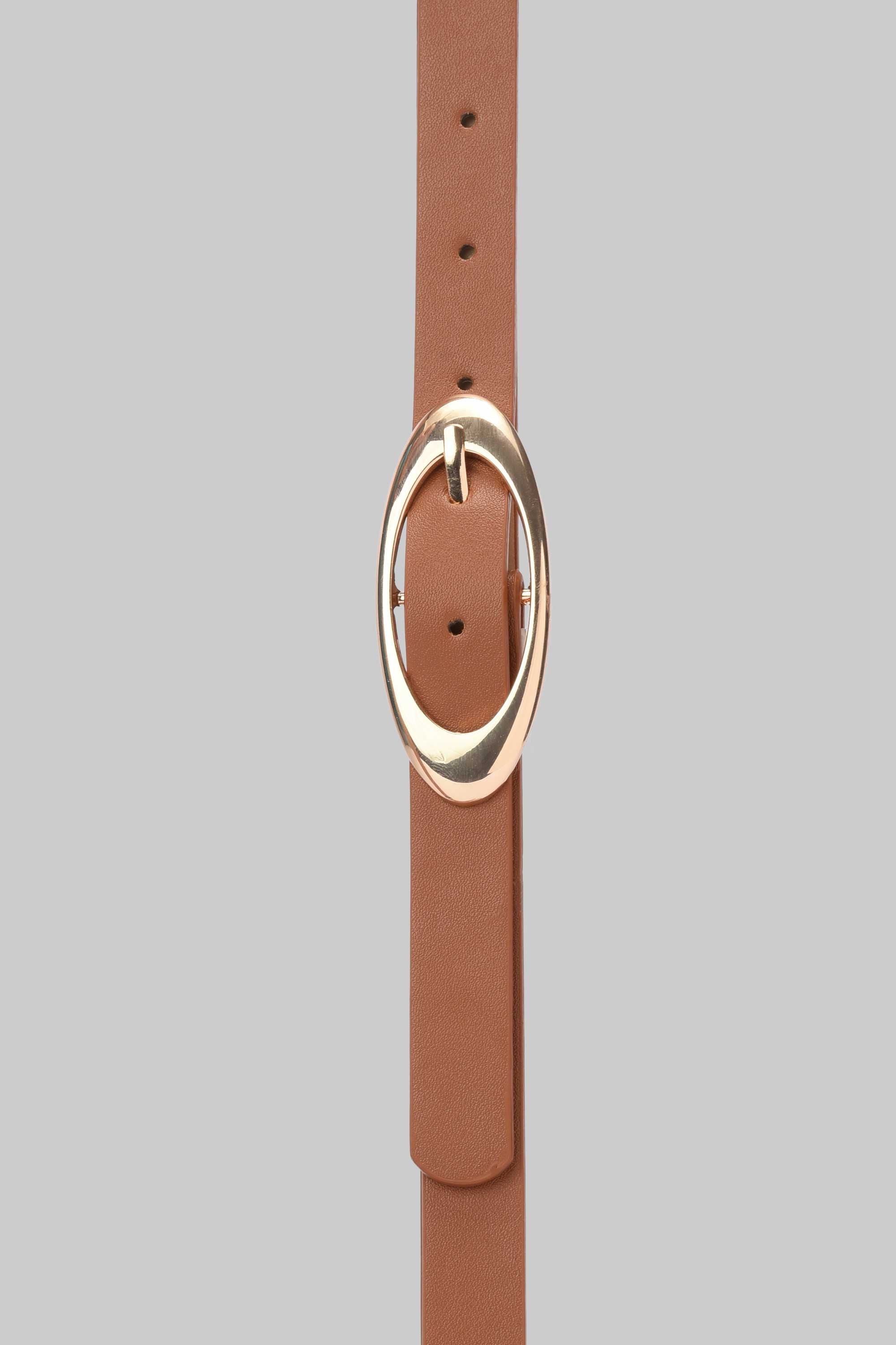 Camel Gold Oval Buckle Skinny Belt