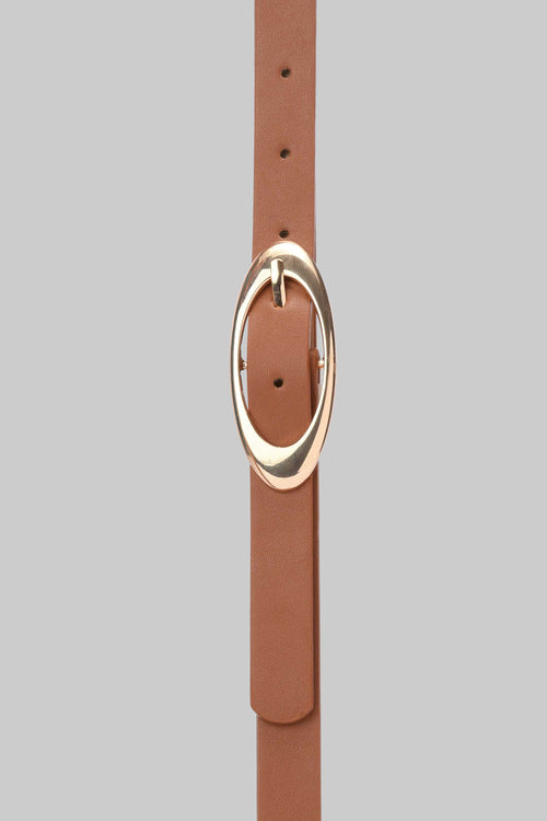 Camel Gold Oval Buckle Skinny Belt