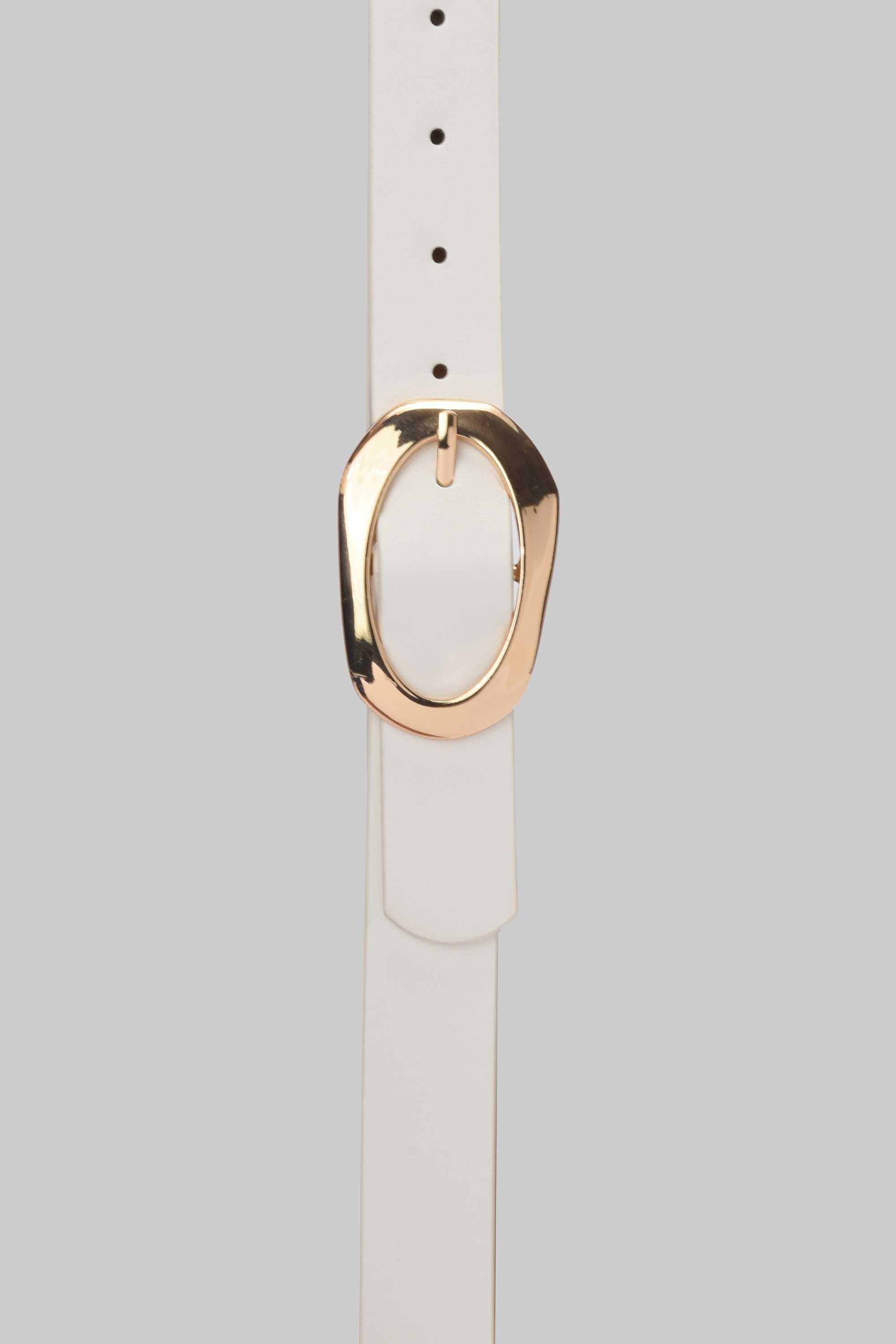 White Organic Oval Buckle Belt