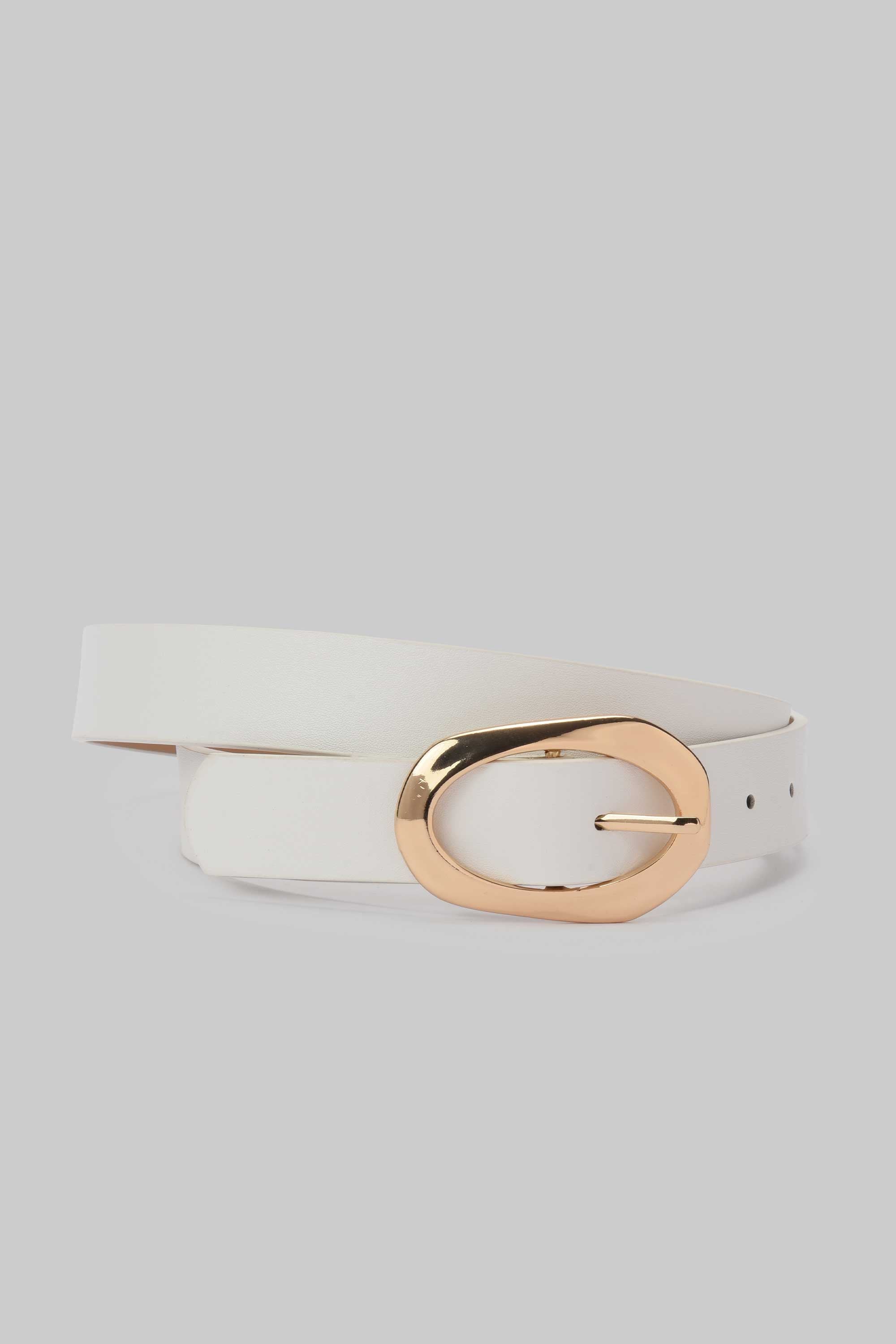 White Organic Oval Buckle Belt