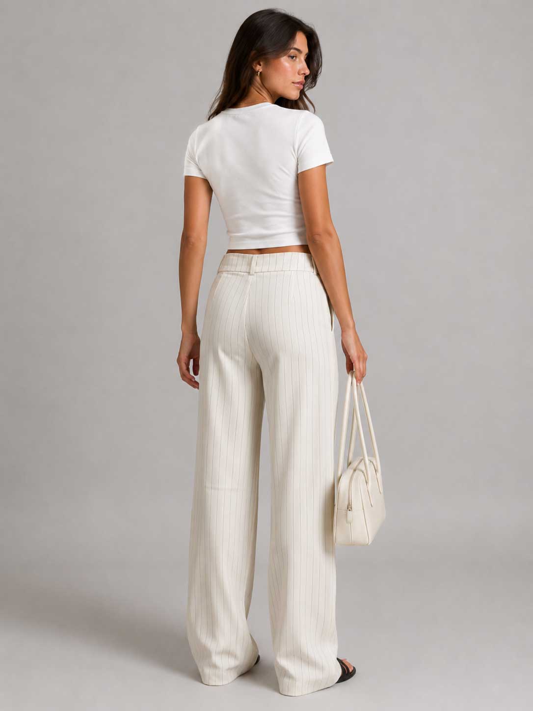 Creeamy Pinstripe Wrap Waist Wide Leg Pants Wideleg CIZARO - Cizaro Jeans