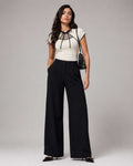 Wrap Waist Wide-Leg Black Linen Pants Linen CIZARO - Cizaro Jeans