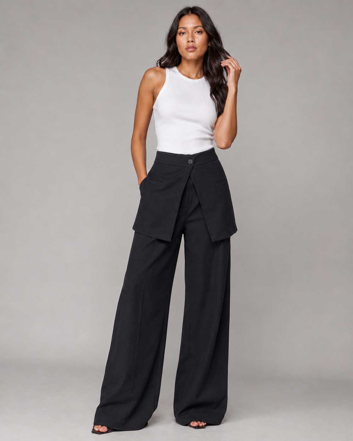 Wrap Waist Wide-Leg Black Linen Pants Linen CIZARO - Cizaro Jeans