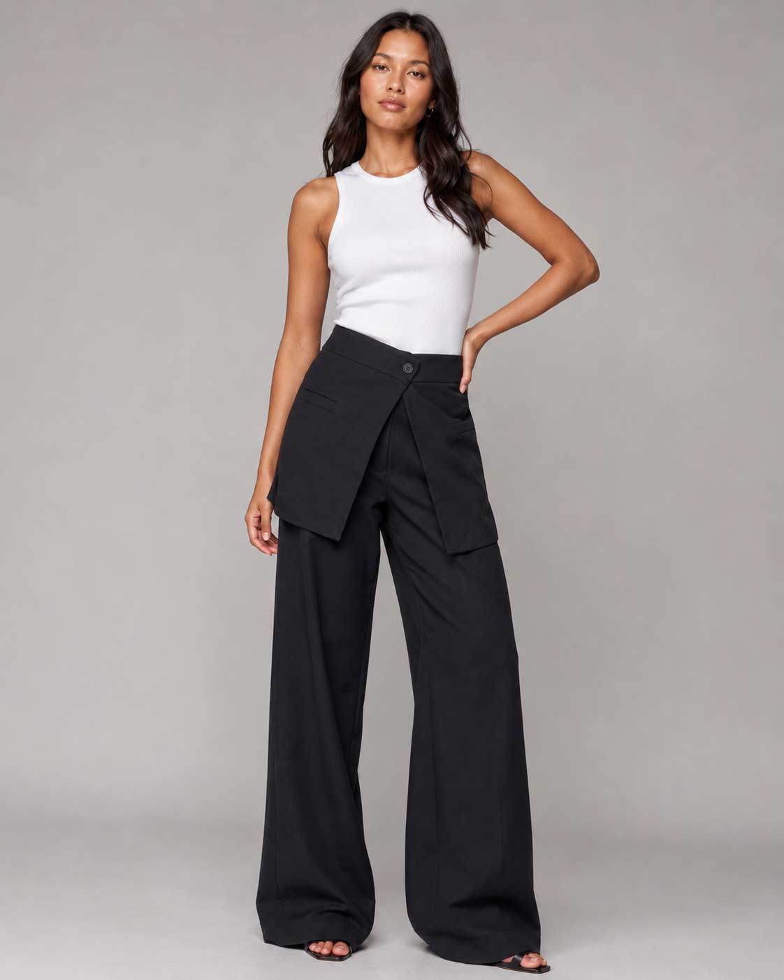 Wrap Waist Wide-Leg Black Linen Pants Linen CIZARO - Cizaro Jeans