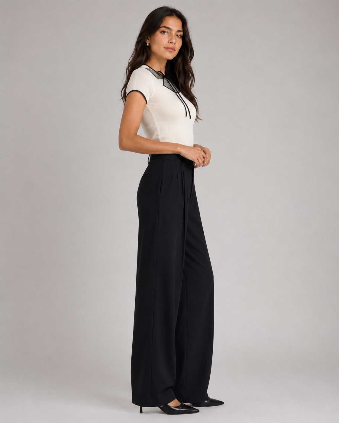 Wrap Waist Wide-Leg Black Linen Pants Linen CIZARO - Cizaro Jeans