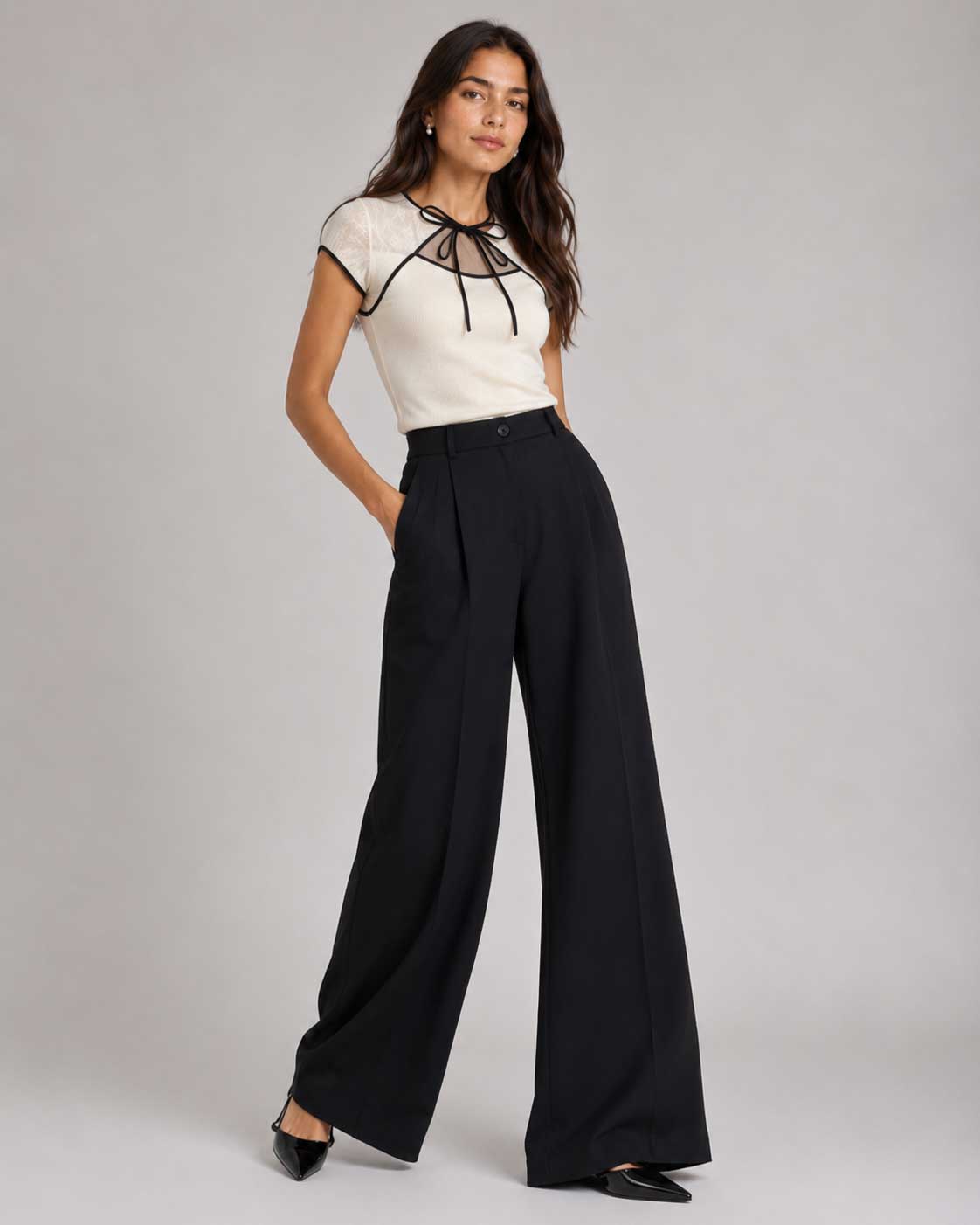 Wrap Waist Wide-Leg Black Linen Pants Linen CIZARO - Cizaro Jeans