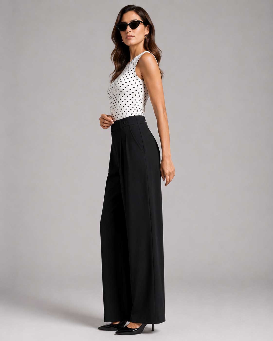 Lace Waist Black Wide Leg Pants Lace CIZARO - Cizaro Jeans