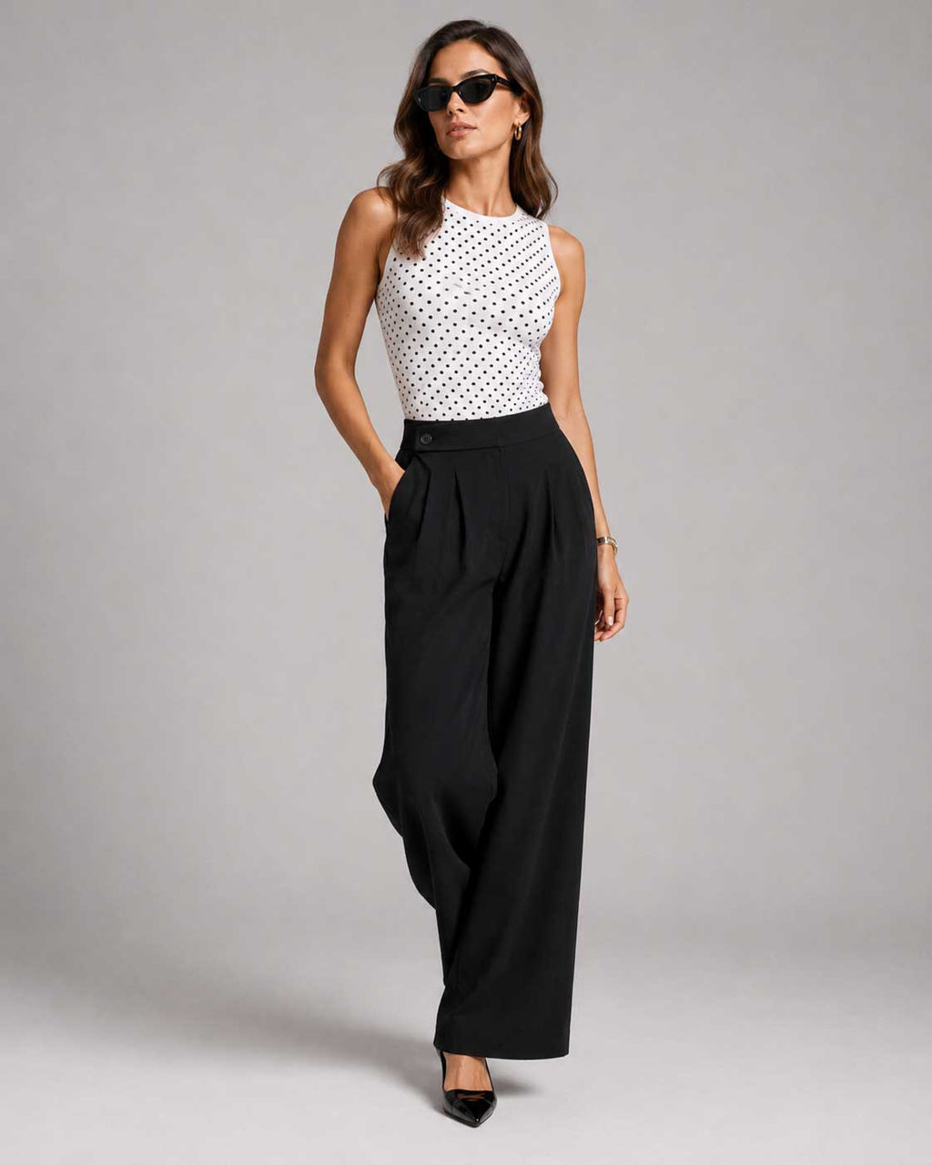 Lace Waist Black Wide Leg Pants Lace CIZARO - Cizaro Jeans