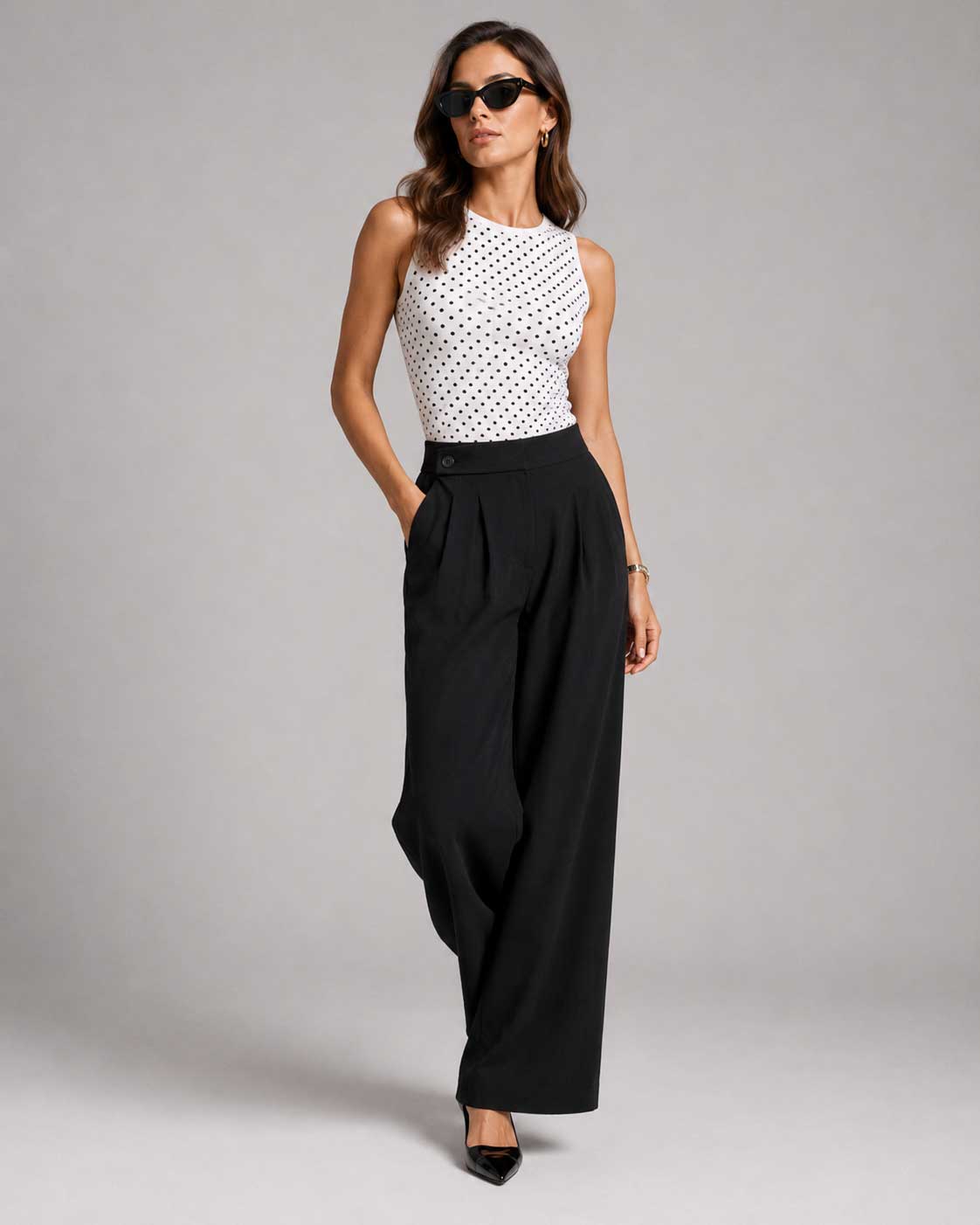 Lace Waist Black Wide Leg Pants Lace CIZARO - Cizaro Jeans