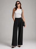 Lace Waist Black Wide Leg Pants Lace CIZARO - Cizaro Jeans