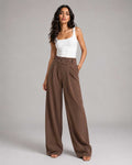 Lace Waist Mocha Wide Leg Pants Lace CIZARO - Cizaro Jeans