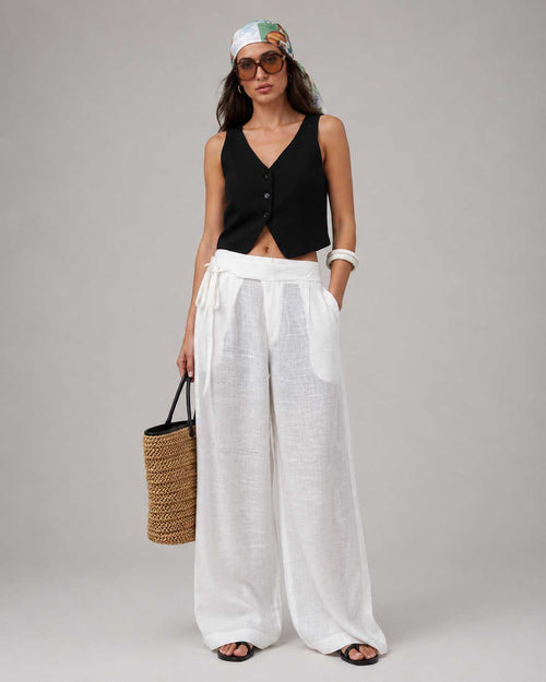 Wide-Leg White Linen Pants Wide- leg CIZARO - Cizaro Jeans