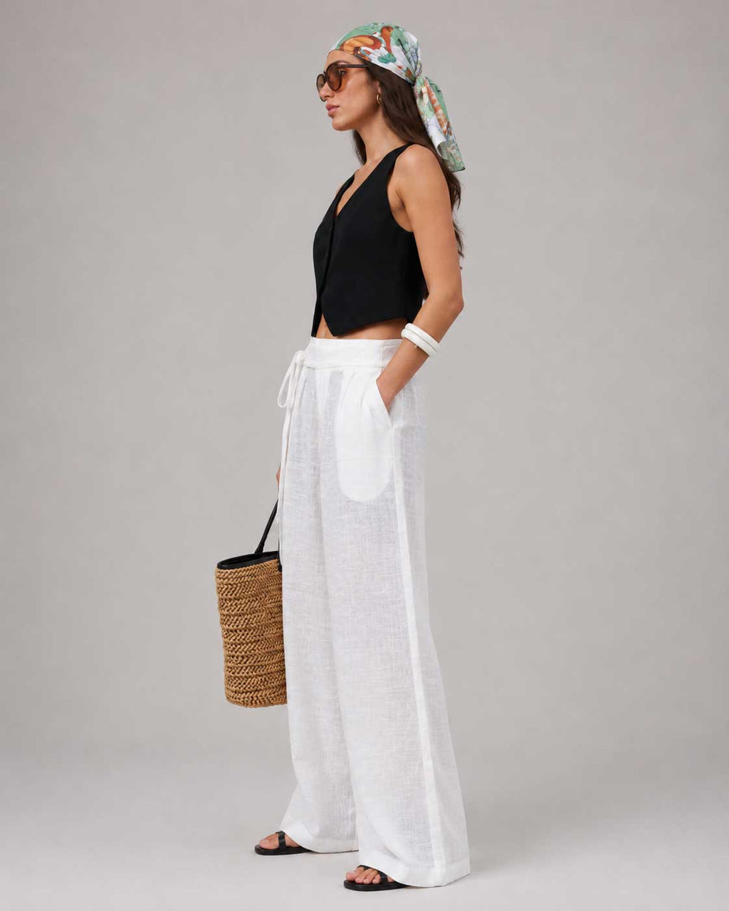 Wide-Leg White Linen Pants Wide- leg CIZARO - Cizaro Jeans