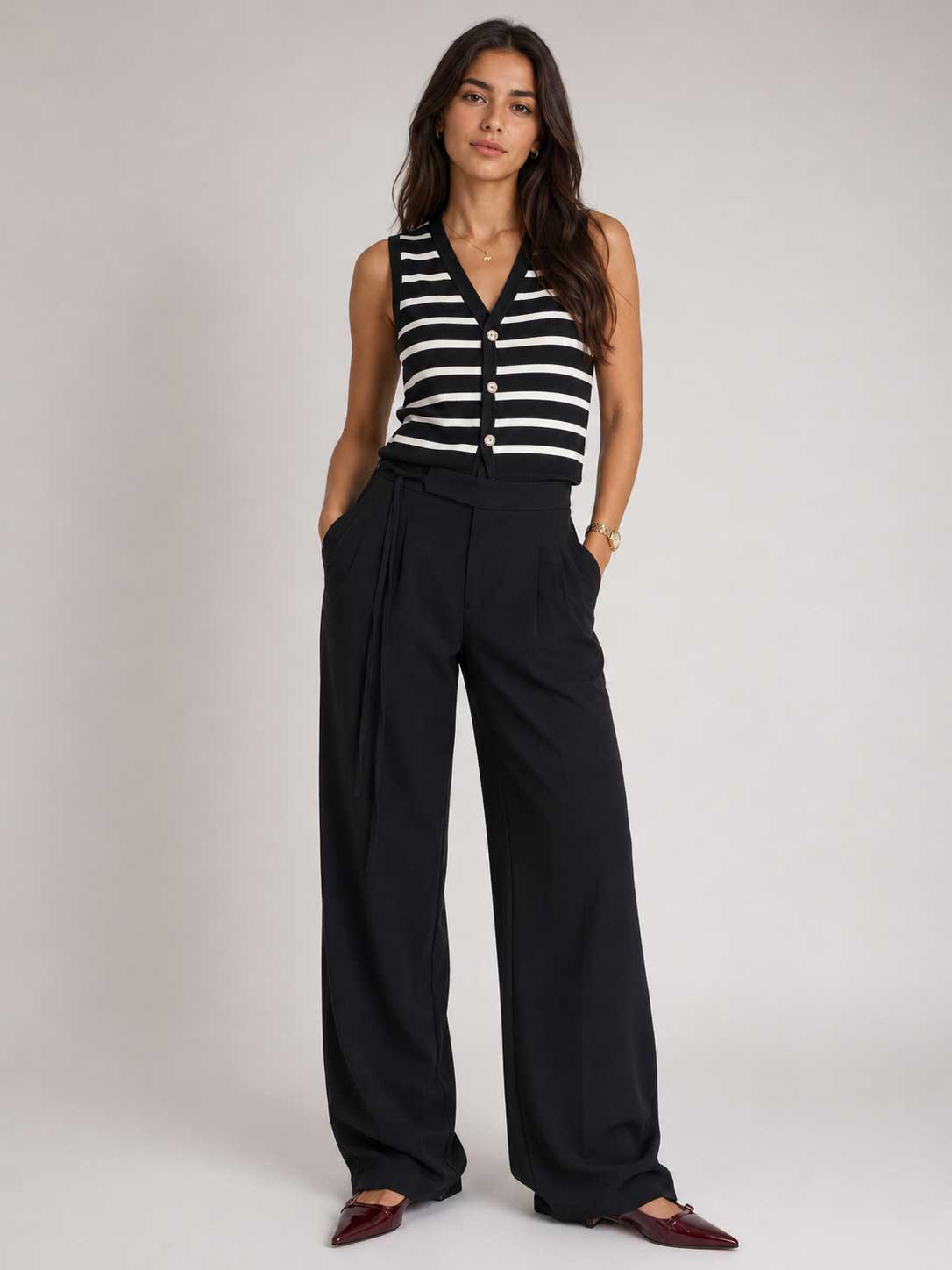 Tailored Wide-Leg Black Pants Wide-leg CIZARO - Cizaro Jeans