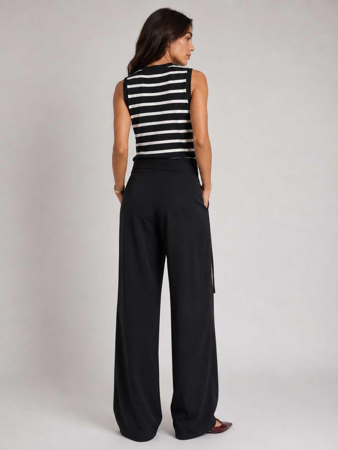 Tailored Wide-Leg Black Pants Wide-leg CIZARO - Cizaro Jeans
