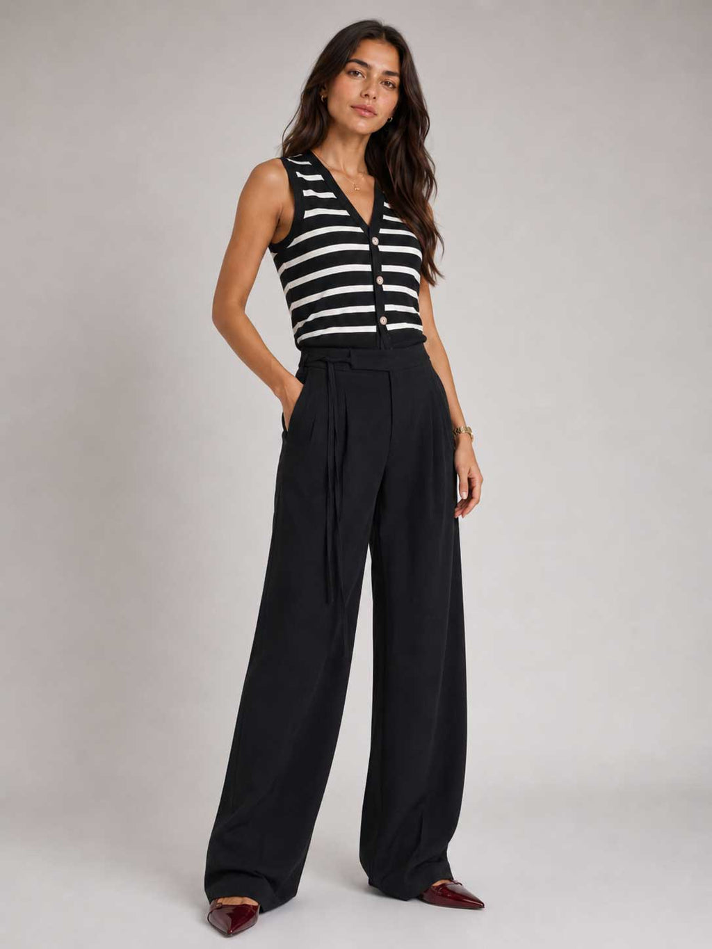 Tailored Wide-Leg Black Pants Wide-leg CIZARO - Cizaro Jeans