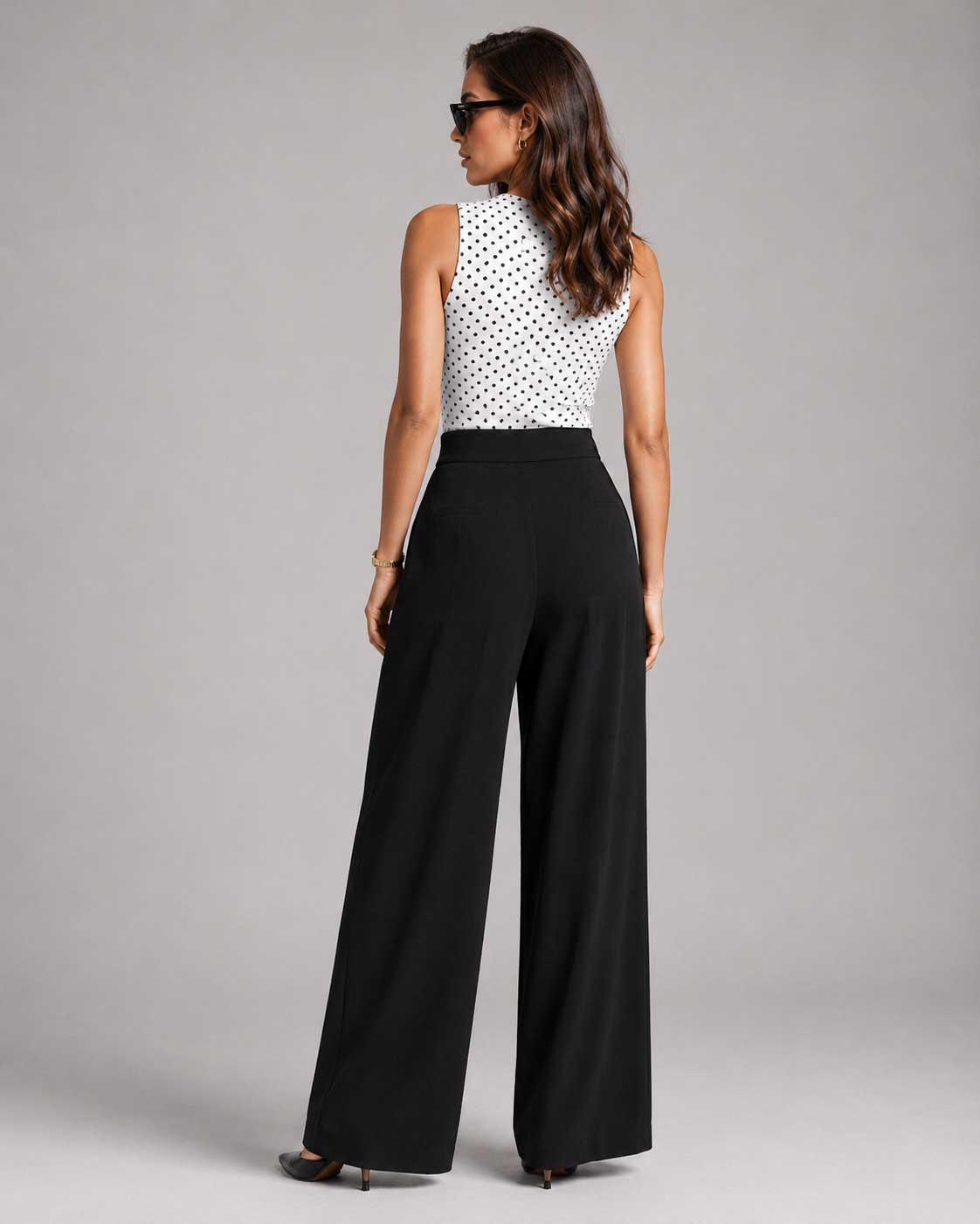 Linen Button-Tab Wide-Leg Trousers – Black Linen pants CIZARO - Cizaro Jeans