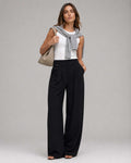 Linen Button-Tab Wide-Leg Trousers – Black