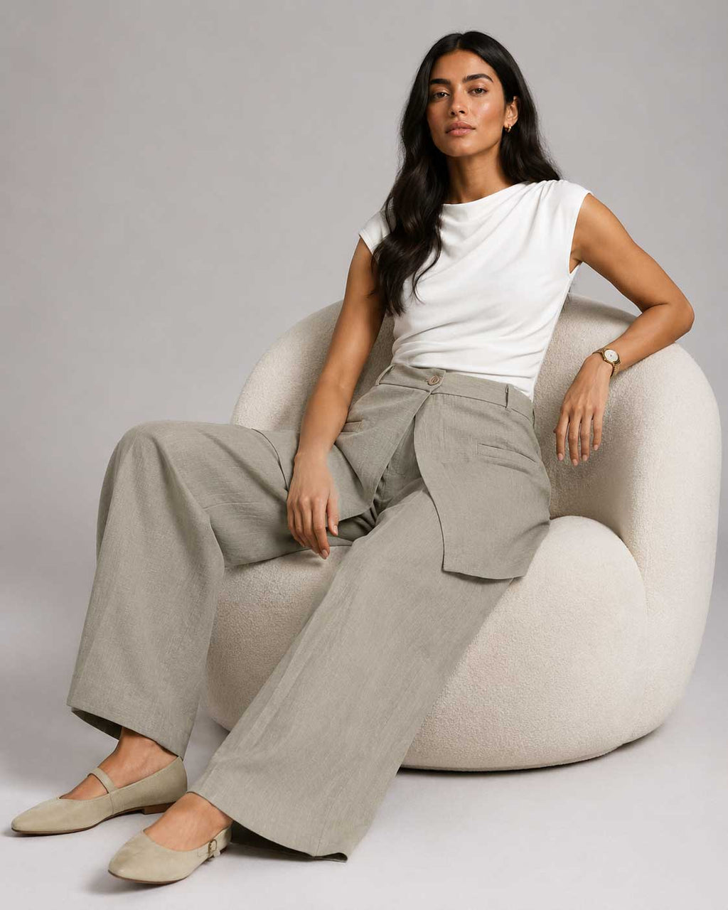 Sand olive Wide Linen Pants Linen CIZARO - Cizaro Jeans