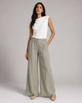Sand olive Wide Linen Pants Linen CIZARO - Cizaro Jeans