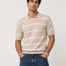 Fine-Knit Striped Polo Shirt – Soft Sand