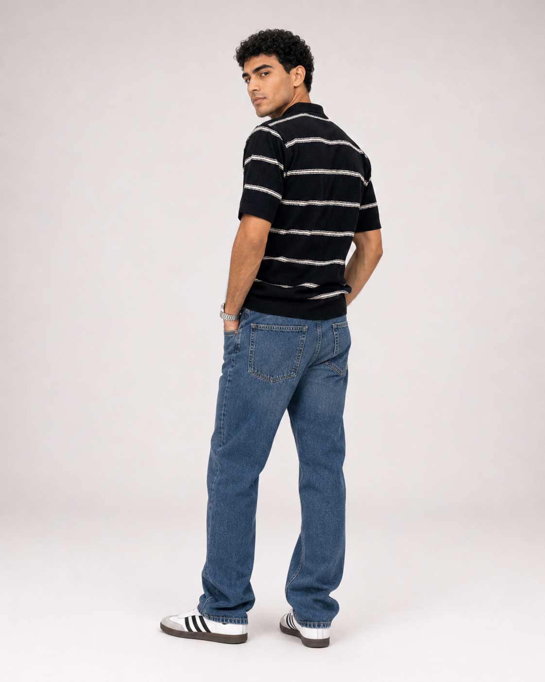 Fine-Knit Striped Polo Shirt – Black shirt CIZARO - Cizaro Jeans