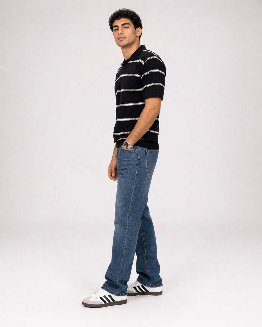 Fine-Knit Striped Polo Shirt – Black shirt CIZARO - Cizaro Jeans
