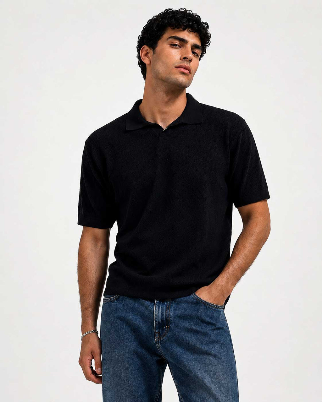 Fine Knit Polo Shirt – Black shirt CIZARO - Cizaro Jeans