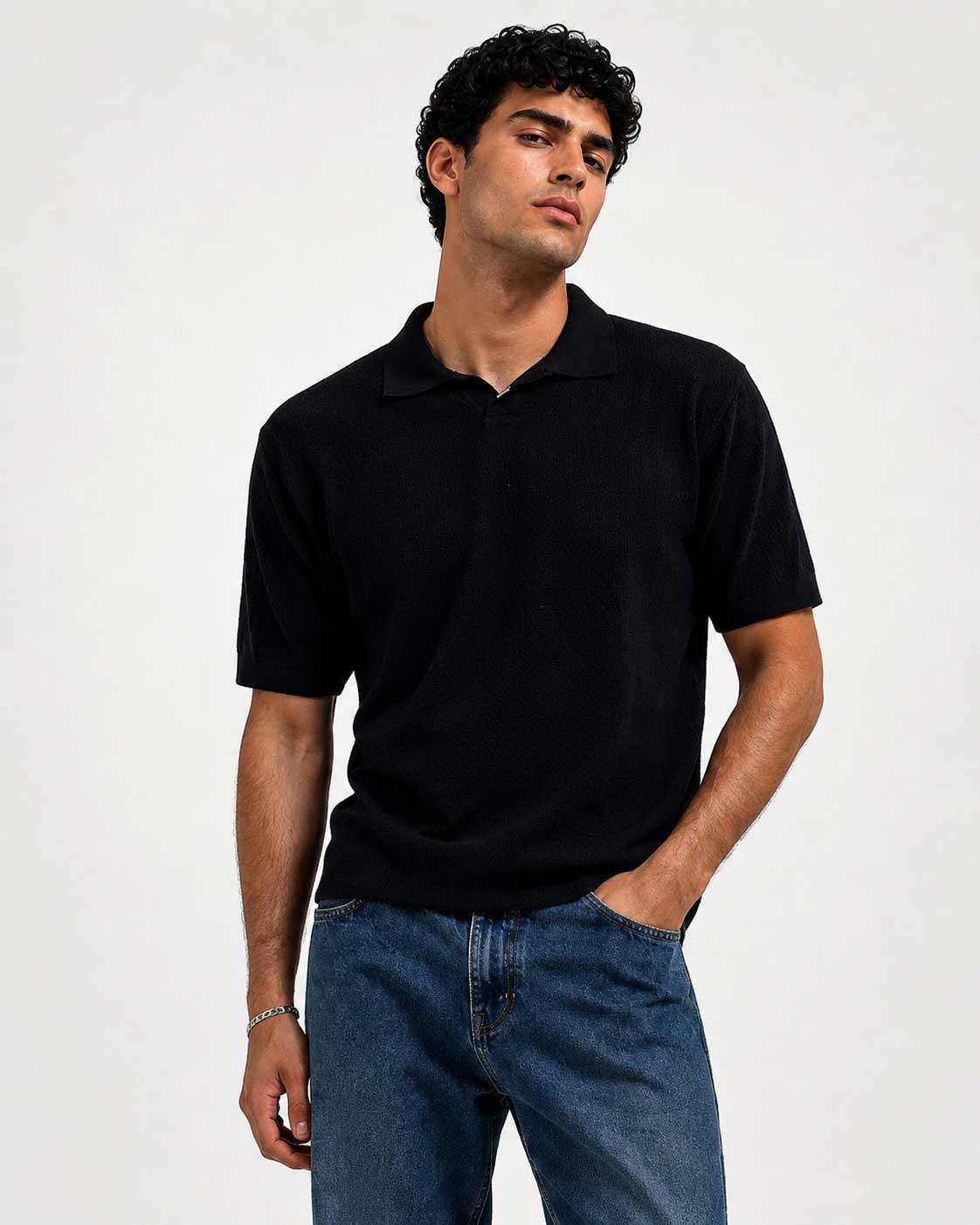 Fine Knit Polo Shirt – Black shirt CIZARO - Cizaro Jeans