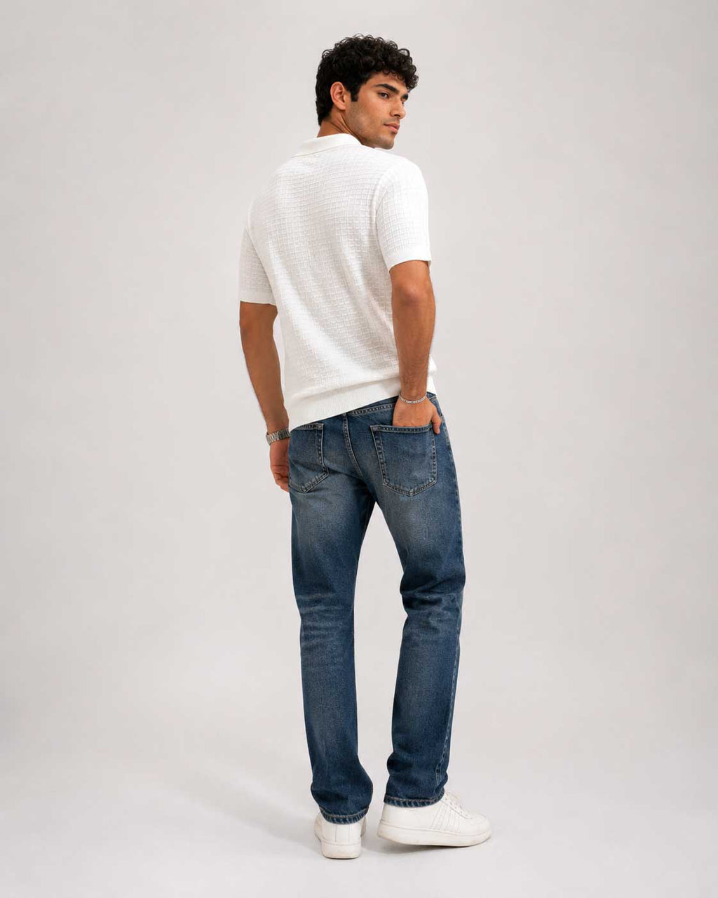 Textured Polo Shirt – White shirt CIZARO - Cizaro Jeans