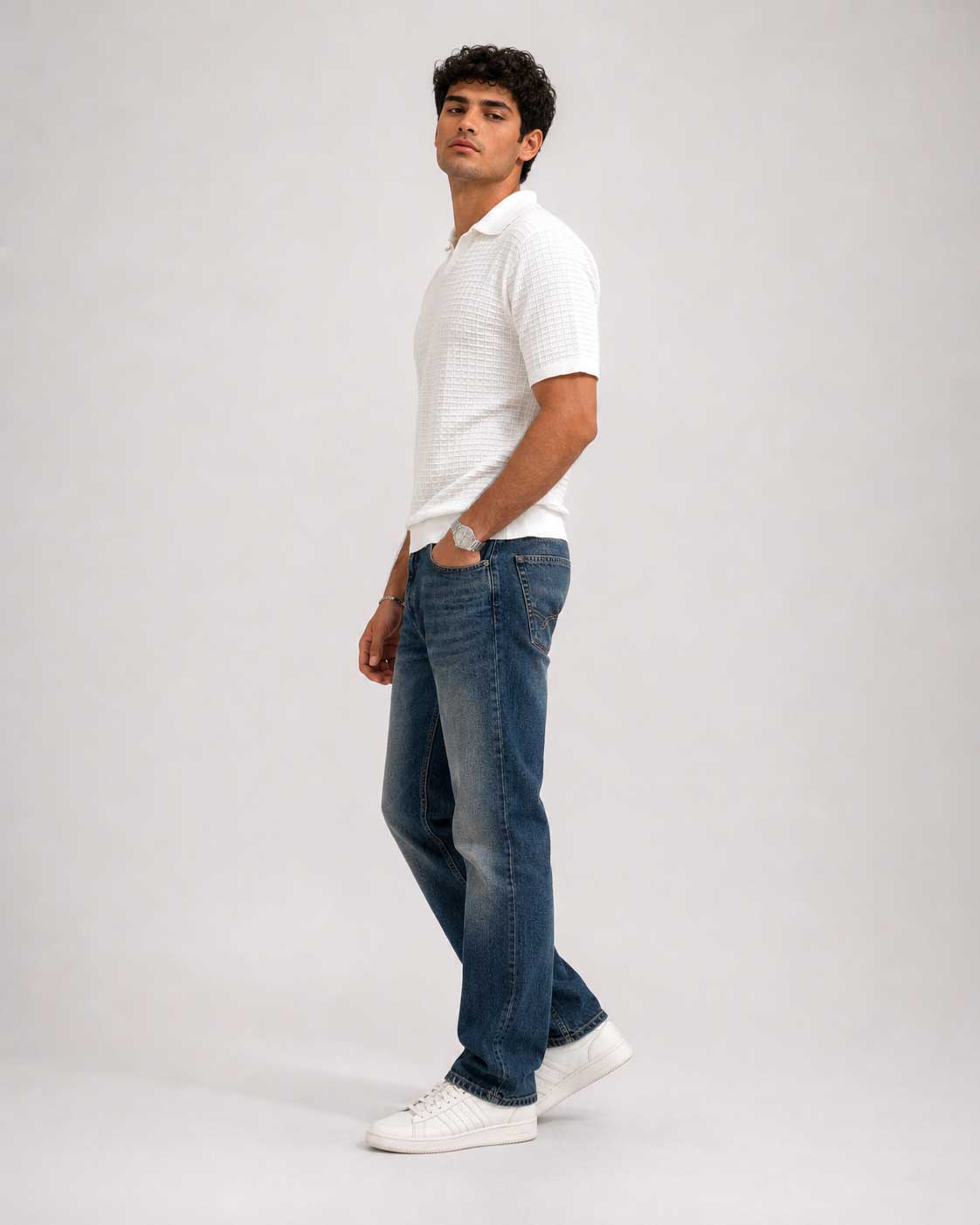 Textured Polo Shirt – White shirt CIZARO - Cizaro Jeans
