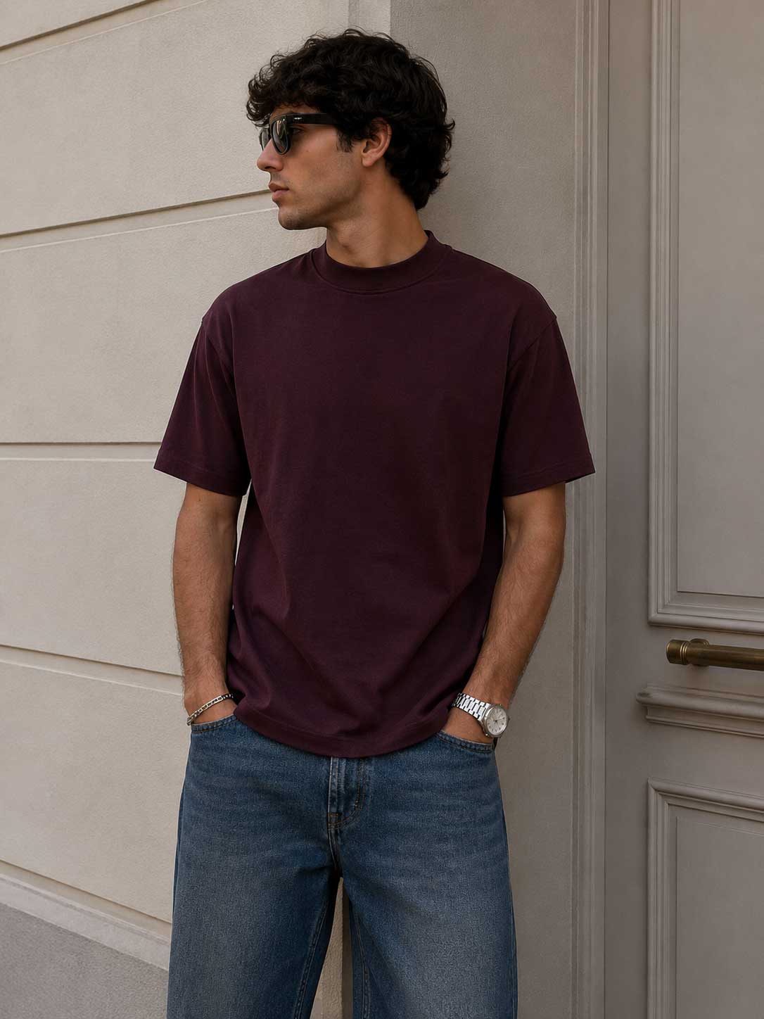 Relaxed Fit T-Shirt – Burgundy T-shirt CIZARO - Cizaro Jeans
