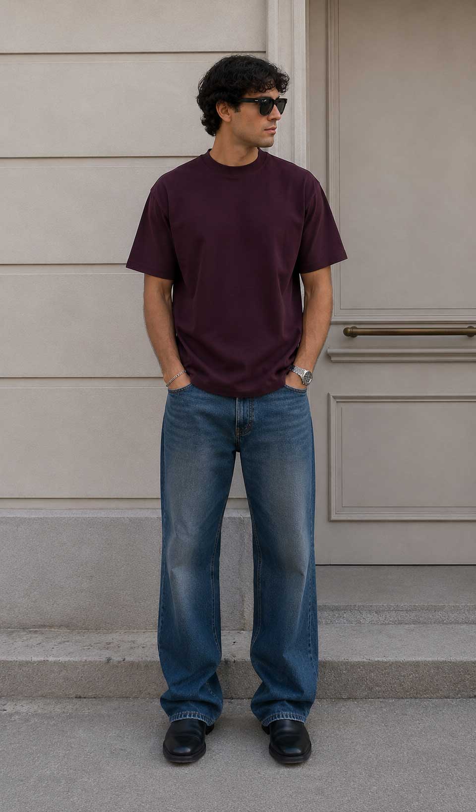 Relaxed Fit T-Shirt – Burgundy T-shirt CIZARO - Cizaro Jeans