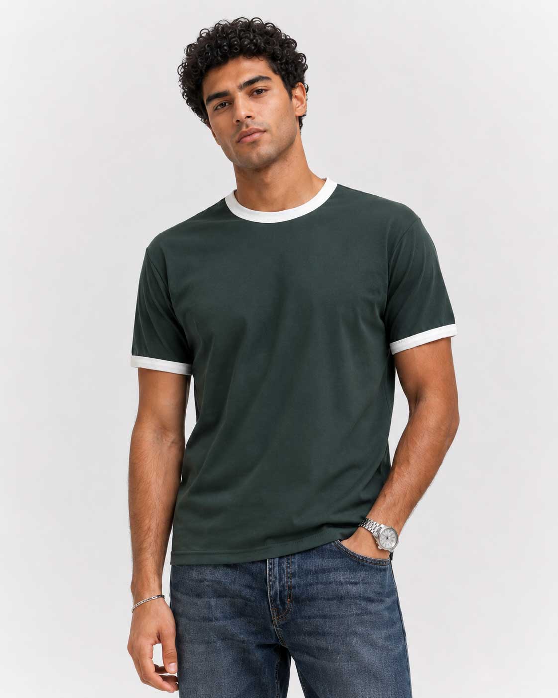 Regular Fit Ringer T-Shirt – Midnight Green T-shirt CIZARO - Cizaro Jeans