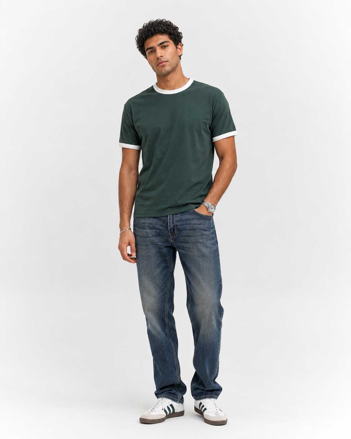 Regular Fit Ringer T-Shirt – Midnight Green T-shirt CIZARO - Cizaro Jeans
