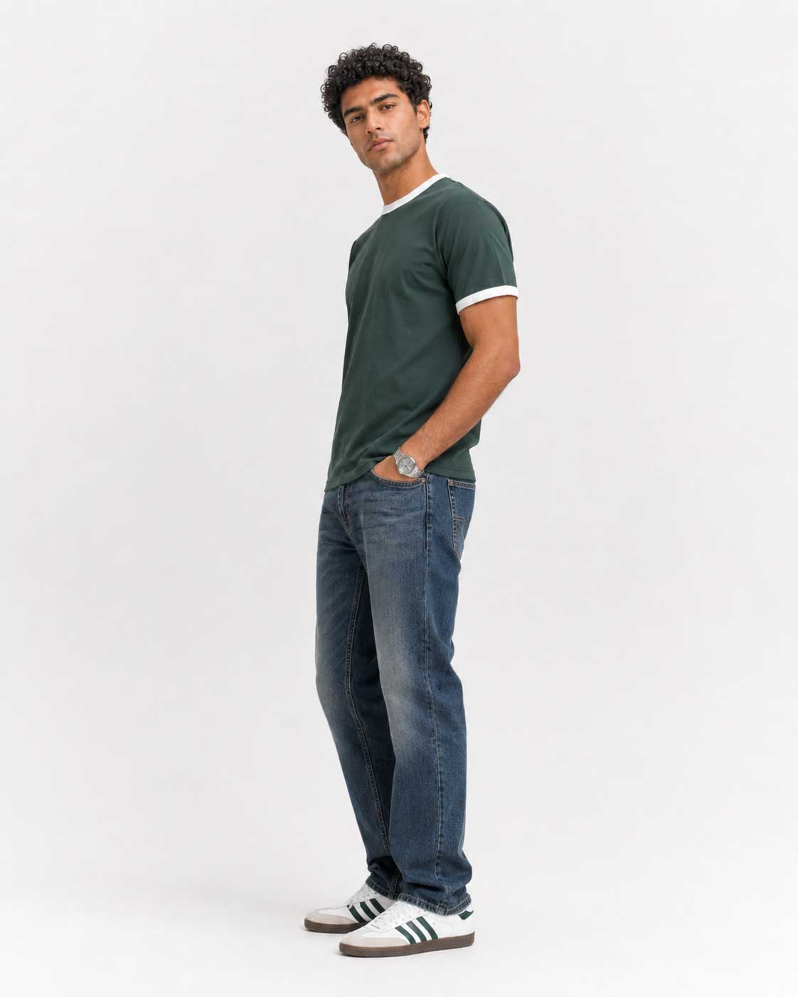 Regular Fit Ringer T-Shirt – Midnight Green T-shirt CIZARO - Cizaro Jeans