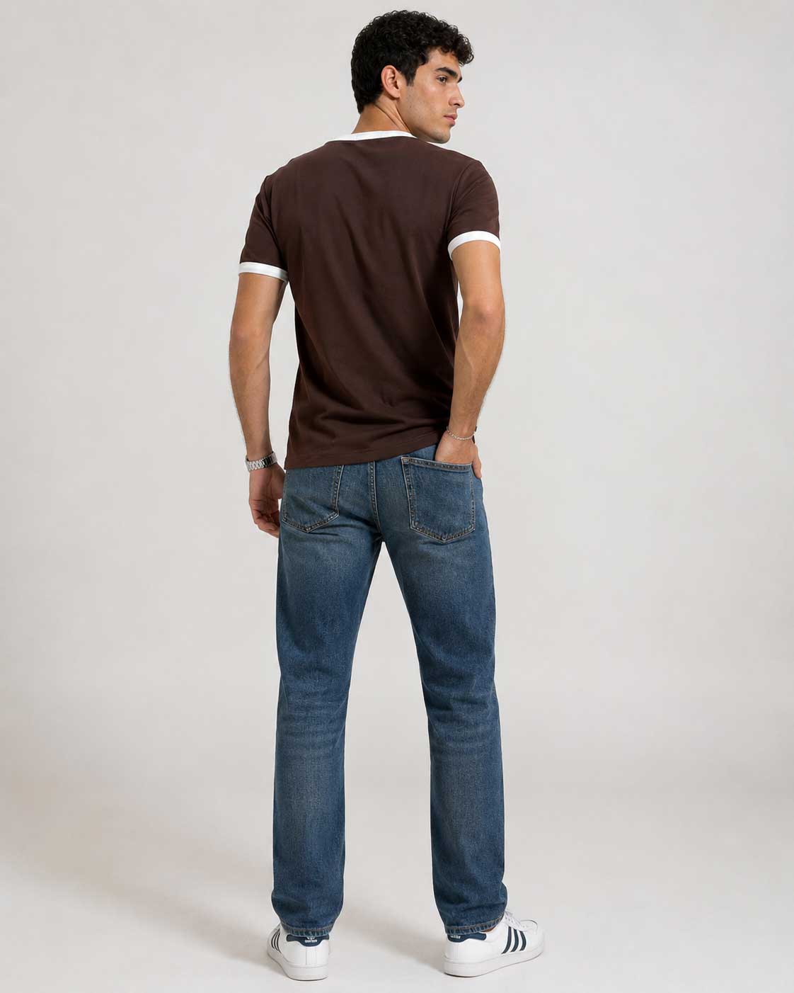 Regular Fit Ringer T-Shirt – Brown T-shirt CIZARO - Cizaro Jeans