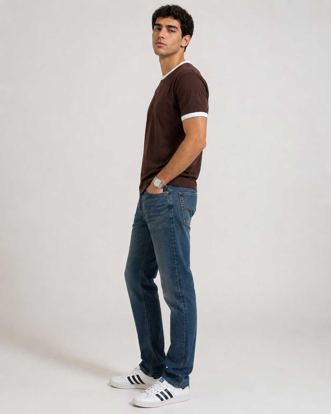 Regular Fit Ringer T-Shirt – Brown T-shirt CIZARO - Cizaro Jeans