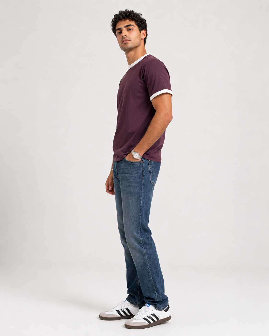 Regular Fit Ringer T-Shirt – Burgundy T-shirt CIZARO - Cizaro Jeans