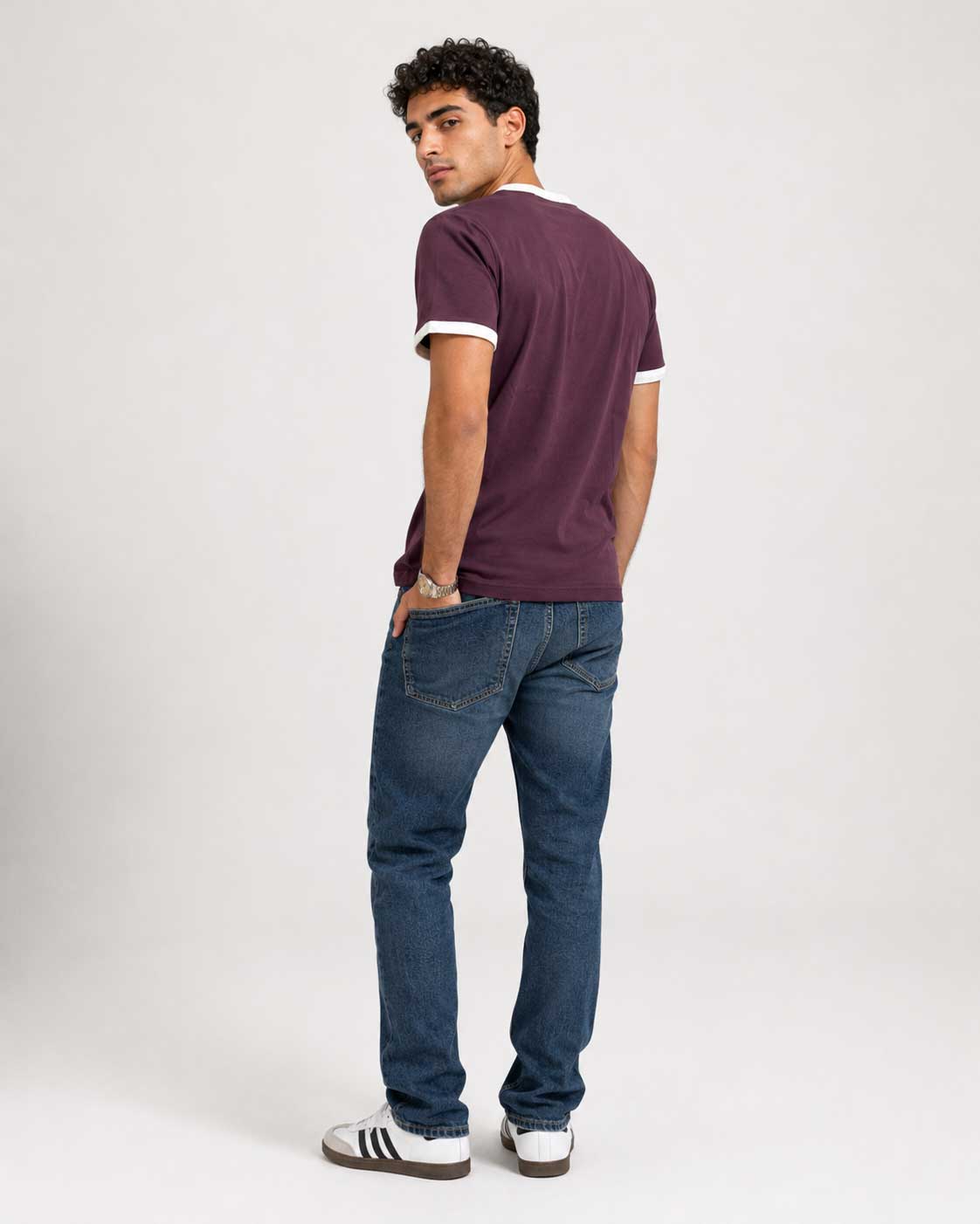 Regular Fit Ringer T-Shirt – Burgundy T-shirt CIZARO - Cizaro Jeans