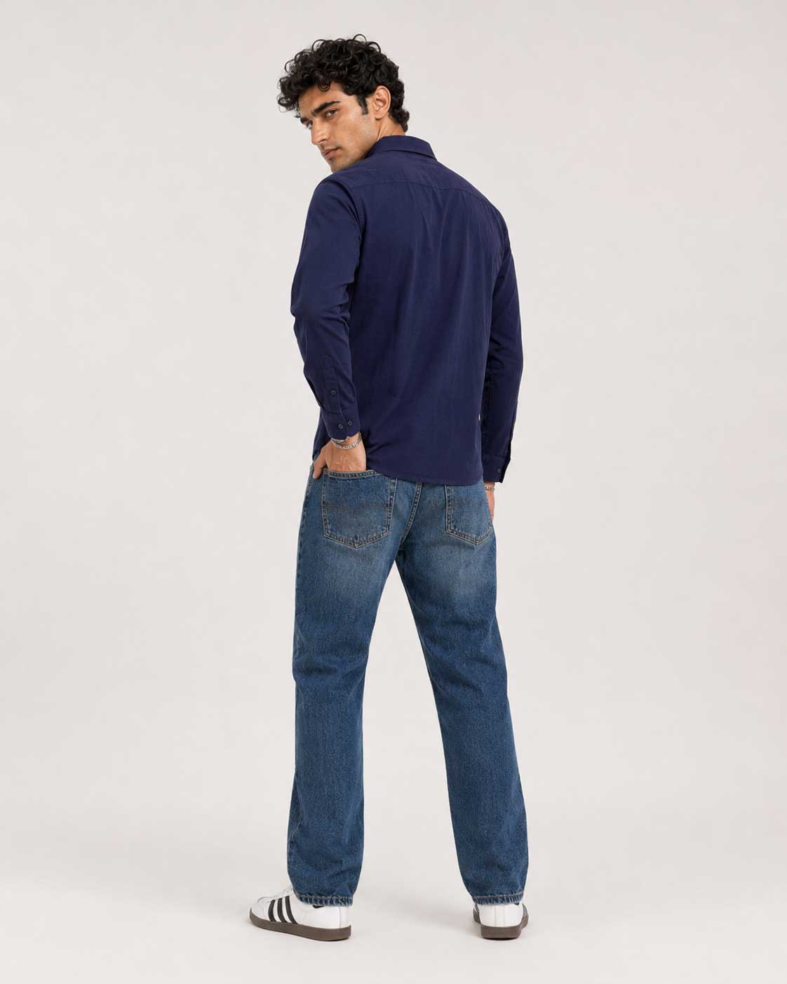 Regular Fit Linen-Blend Shirt – Navy Linen shirt CIZARO - Cizaro Jeans