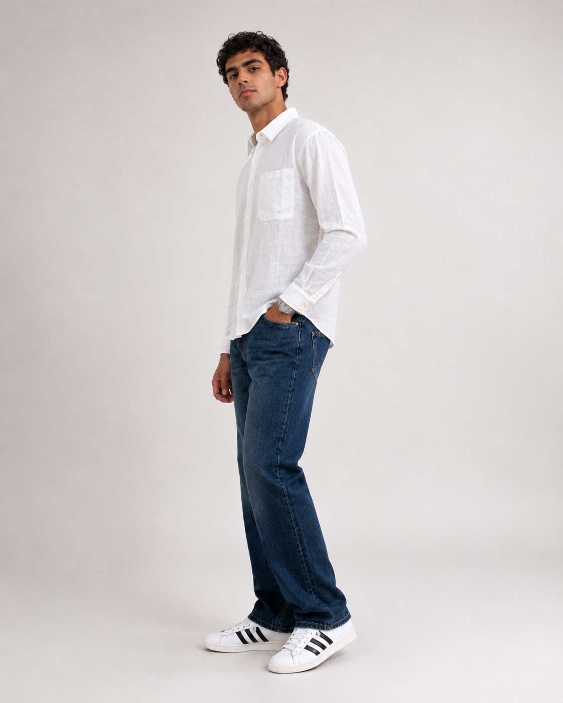 Regular Fit Linen-Blend Shirt – White Linen shirt CIZARO - Cizaro Jeans