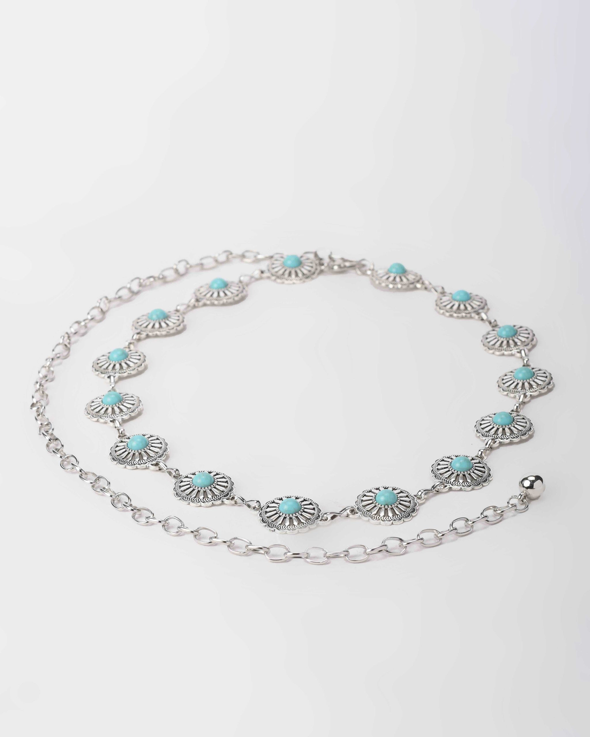 Silver Turquoise Disc Chain Belt Silver Turquoise CZBELT - Cizaro Jeans