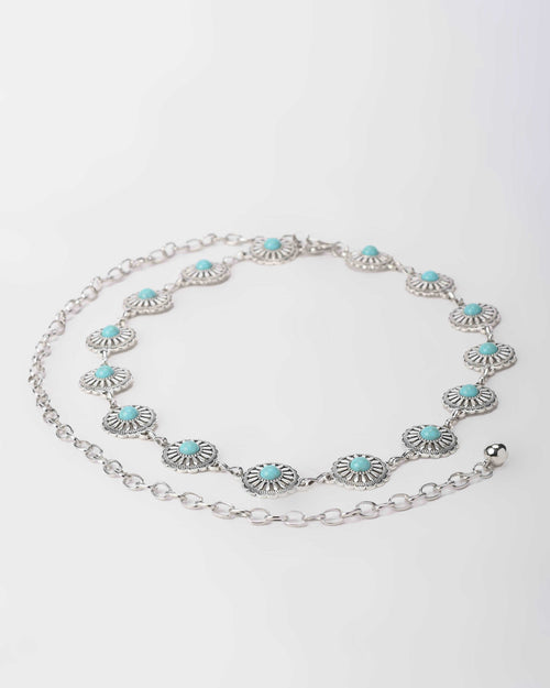 Silver Turquoise Disc Chain Belt Silver Turquoise CZBELT - Cizaro Jeans