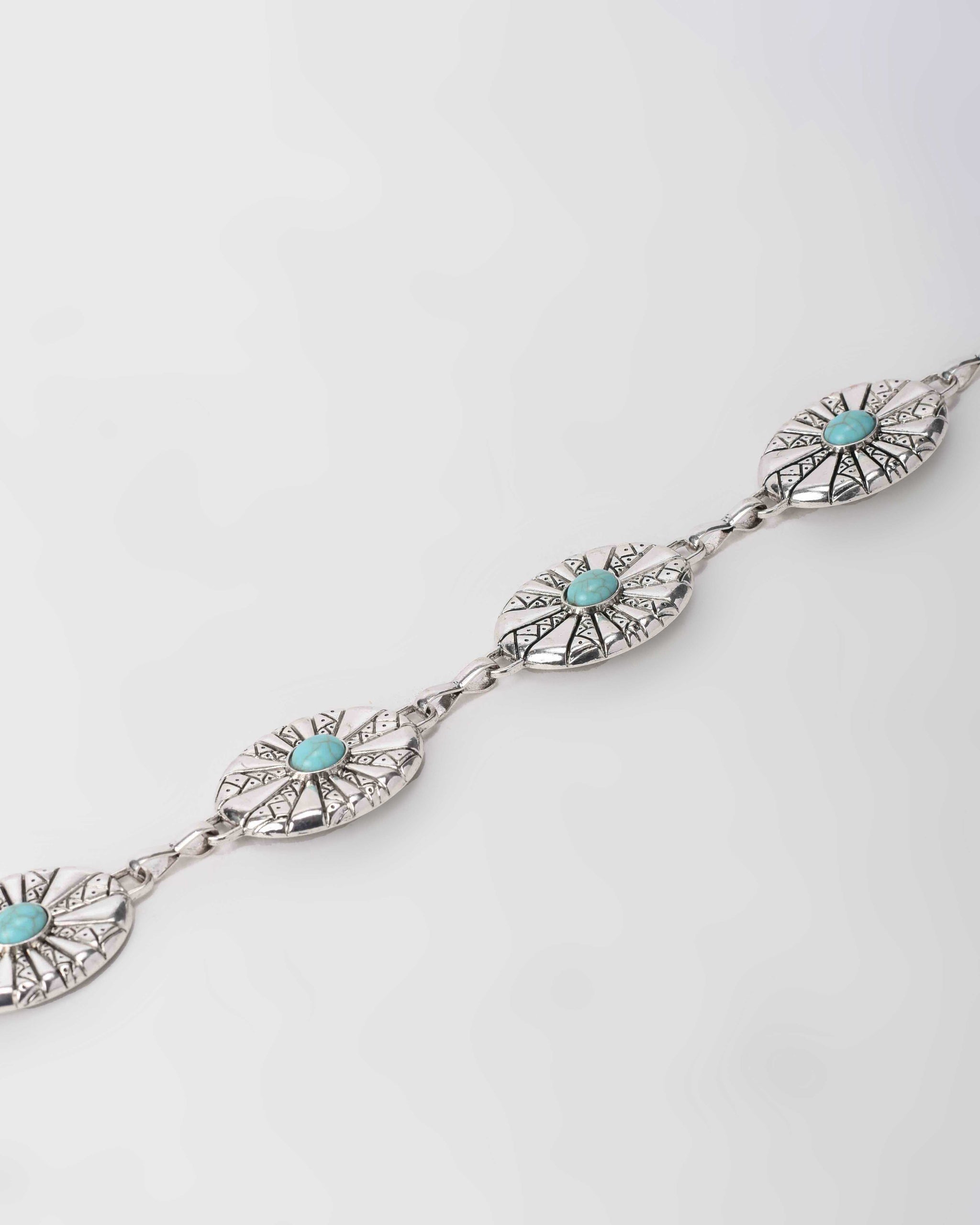 Silver Turquoise Disc Chain Belt Silver Turquoise CZBELT - Cizaro Jeans