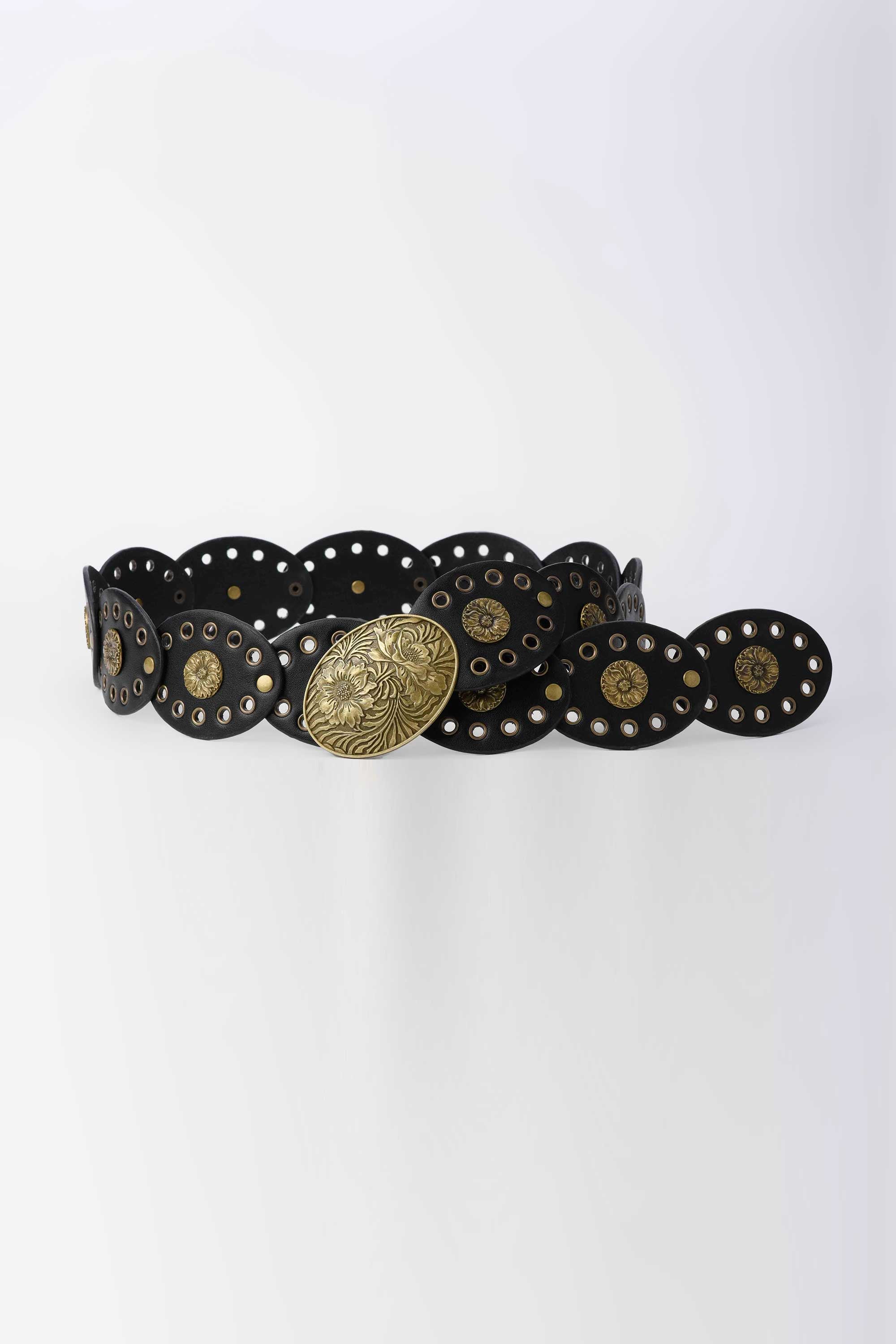 Floral Disc Stretch Belt – Black Floral Disc CZBELT - Cizaro Jeans