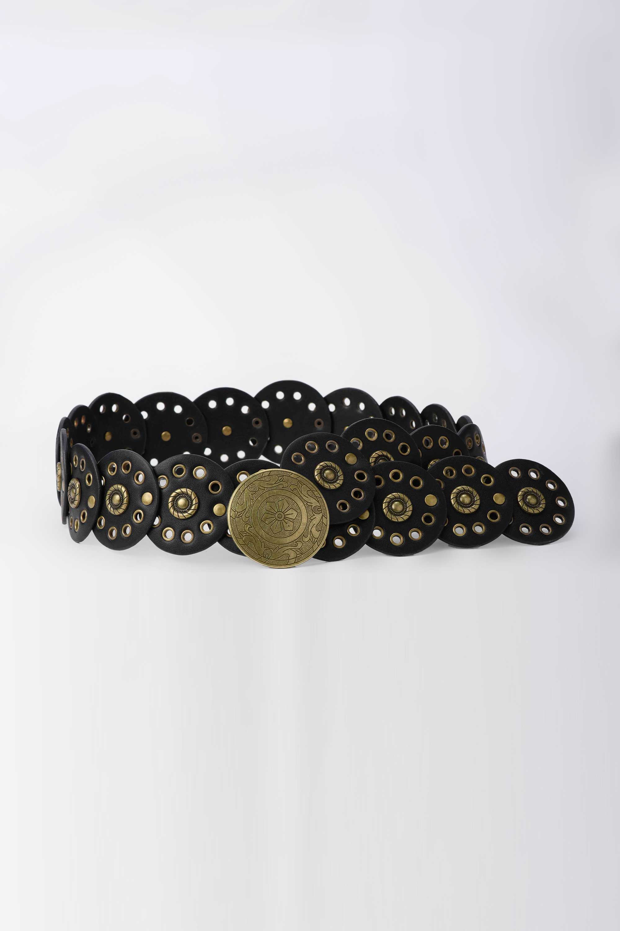 Statement Disc Stretch Belt – Black Belt CZBELT - Cizaro Jeans