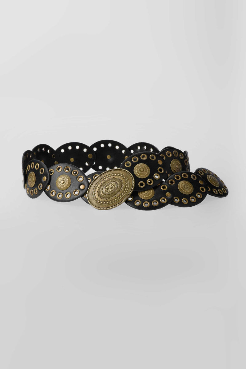 Medallion Disc Stretch Belt – Black Belt CZBELT - Cizaro Jeans
