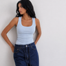 Ribbed U-Neck Tank Top – Pastel Blue