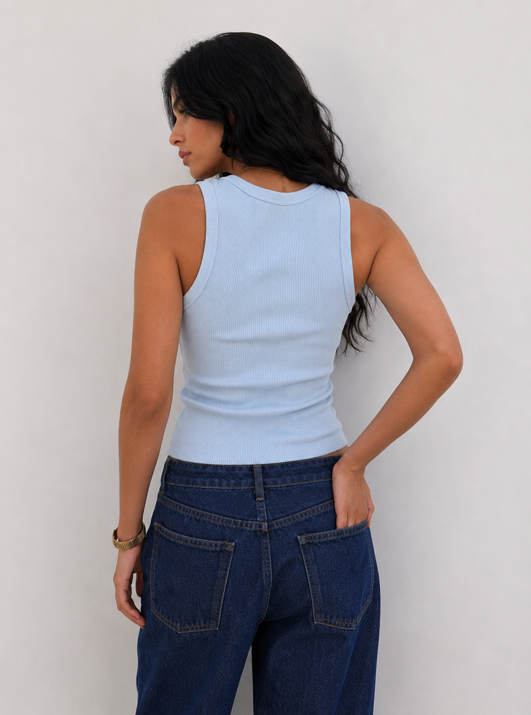 Ribbed U-Neck Tank Top – Pastel Blue Top CIZARO - Cizaro Jeans